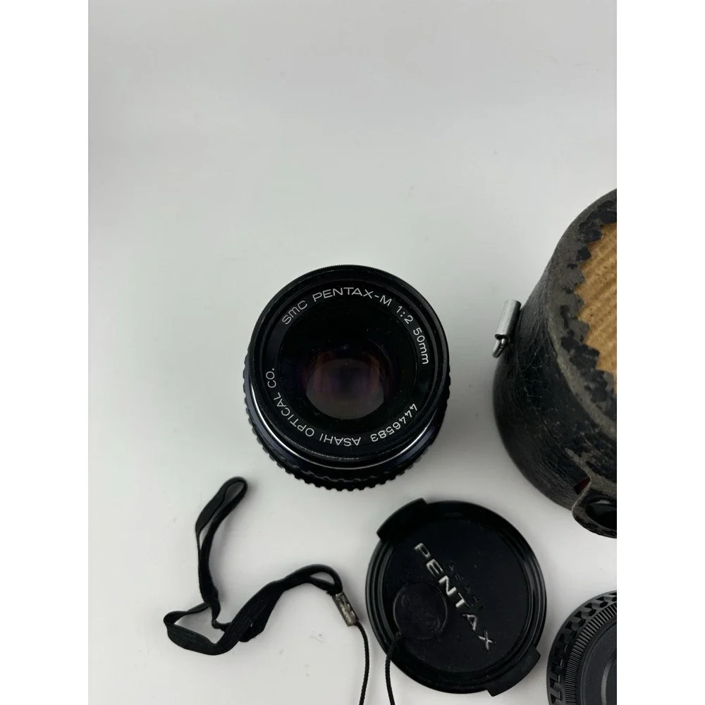 vintage Asahi Pentax SMC Pentax-M 50mm f/2 prime lens With Case